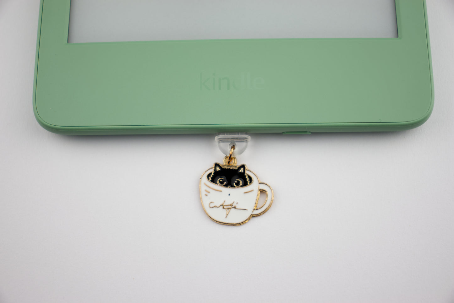 Cute Cupcake Coffee Cat Checkered Heart & Plant Charm for Kindle and USB-C Devices