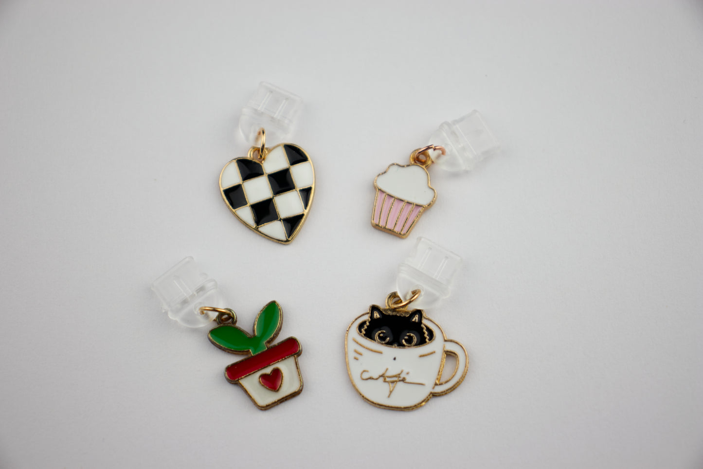 Cute Cupcake Coffee Cat Checkered Heart & Plant Charm for Kindle and USB-C Devices