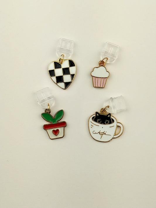 Cute Cupcake Coffee Cat Checkered Heart & Plant Charm for Kindle and USB-C Devices
