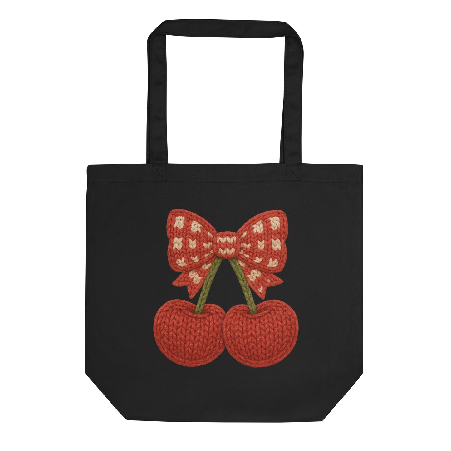 Faux Cozy Knit Cherry Bow Tote Bag